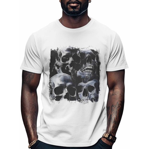 Skull Vintage Men's T Shirts T-Shirt for Men Crew Neck Tees Cotton Tops, White, 3XL
