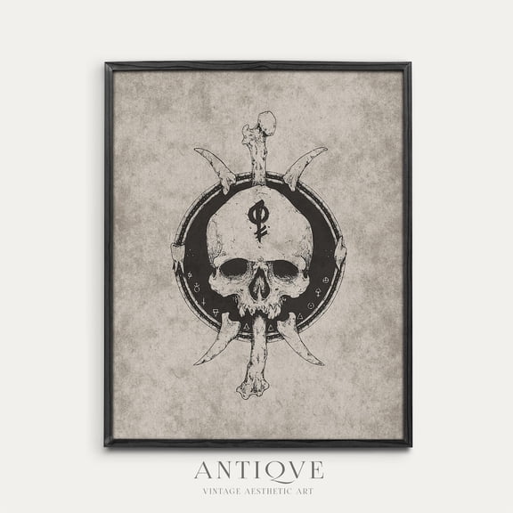 Skull Vintage Sketch, Neutral Antique Drawing, Gothic, UNFRAMED Poster, Wall Art for Decor, Present, 24x36