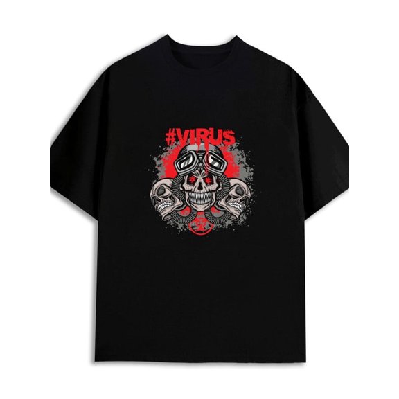 Greenink Skull Virus Tee mens 180G 100% Cotton black Fashion Unisex Shirt Short Sleeve tshirts Casual Unisex Shirt Graphic tshirts Casual Unisex Shirt Printed tshirts