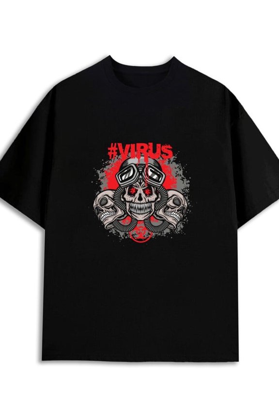 Skull Virus Tee mens 180G Cotton black Fashion Unisex Shirt Short Sleeve tshirts Casual Unisex Shirt Graphic tshirts Casual Unisex Shirt Printed tshirts