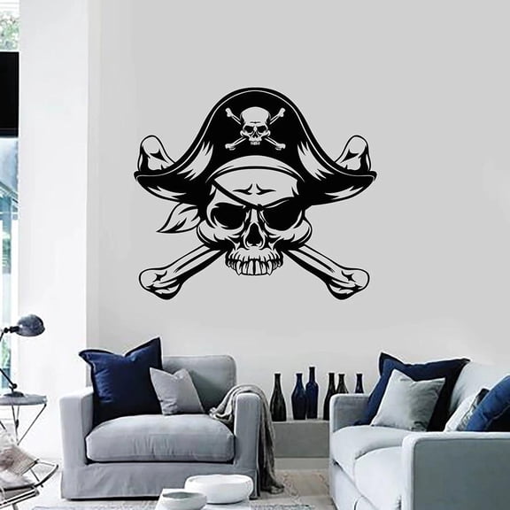 Skull Wall Decal Pirate Skeleton Sea Bandit Teen Boys Bedroom Man Cave Home Decoration Vinyl Window Stickers Art Cool Mural 42x36cm