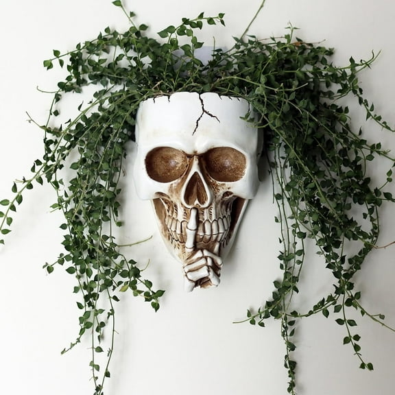 Skull Wall Planter for Indoor Outdoor Plants, Hanging Skull Vase Unique Face Flower Pot Head Planters, White Resin Skeleton Gothic Planter for Home Decorations