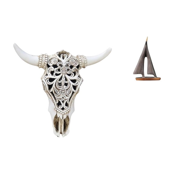 Skull Wall Sculpture Cow Head Ornament Sailboat Statue Resin Construction for Home Office Bedroom Living Room Hotel