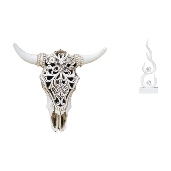 Skull Wall Sculpture Resin Cow Head Abstract Flame Figure Unique Pattern Resin Art for Living Room Bedroom