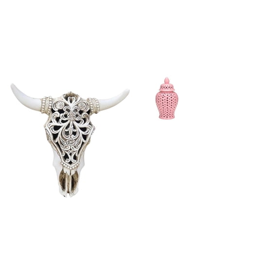 Skull Wall Sculpture Resin Cow Head Decor Ceramic Ginger Jar Durable Multifunction Vase for Home Office Bedroom Party
