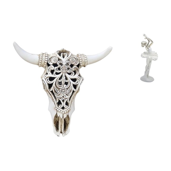 Skull Wall Sculpture Resin Cow Head Statue Ballet Girl Figurine Modern Pattern Design for Home Office Decor
