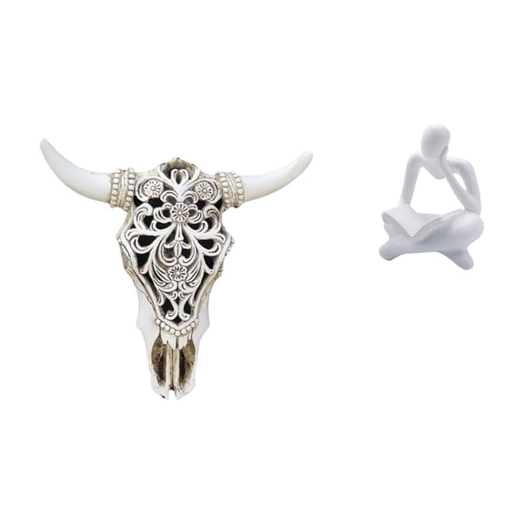 Skull Wall Sculpture Resin Cow Head Wall Decor Abstract Reader Figurine Durable Resin for Shelf Office Home Decoration