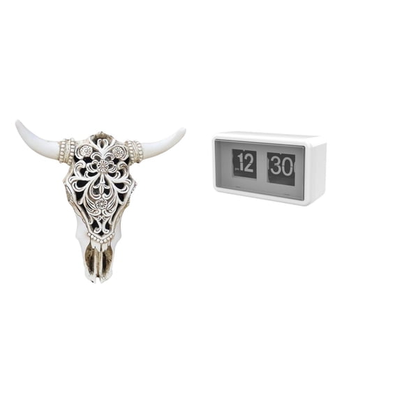 Skull Wall Sculpture Resin Cow Head Wall Decor Flip Desk Clock Modern Resin Material for Dorm Dining Table Cafe