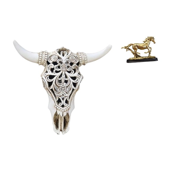 Skull Wall Sculpture Resin Cow Head Wall Decor Horse Figurine Light Resin Animal Statue for Cafe Homestay Public Spaces