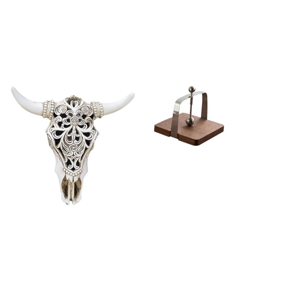 Skull Wall Sculpture Resin Cow Head Wall Decor Paper Holder Durable Resin and Wood for Living Room Kitchen Dining