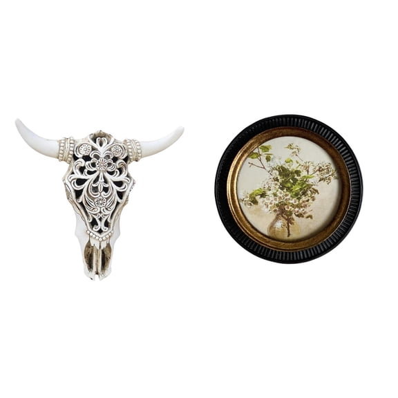 Skull Wall Sculpture Resin Cow Head Wall Decor Round Picture Frame Vintage Resin Material Living Room Bedroom Display