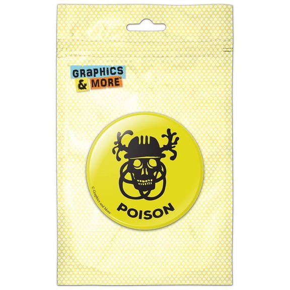 Skull Warning Poison on Yellow Pinback Button Pin Badge