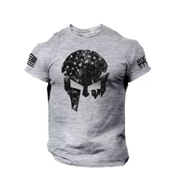 Skull Warrior Men's T Shirt Vikings American Flag Style US Veteran Tee