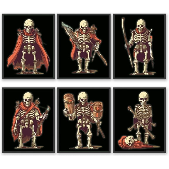 Skull Warrior Wall Art Prints, Skeleton Warrior Art Decor, Gothic Wall Decor, Goth Room Decor, Halloween Decor, Creepy Art Prints Scary Pictures (Skeleton Wall Art, 8"x10" UNFRAMED)