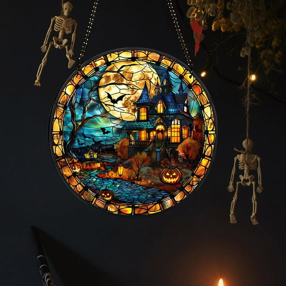 Skull Window Decor,Luminous Skull Window Decor Window Suncatcher Hanging Ornaments Wall Art,11.8''Colorful Acrylic Home Decor Halloween and Christmas Decoration Gifts
