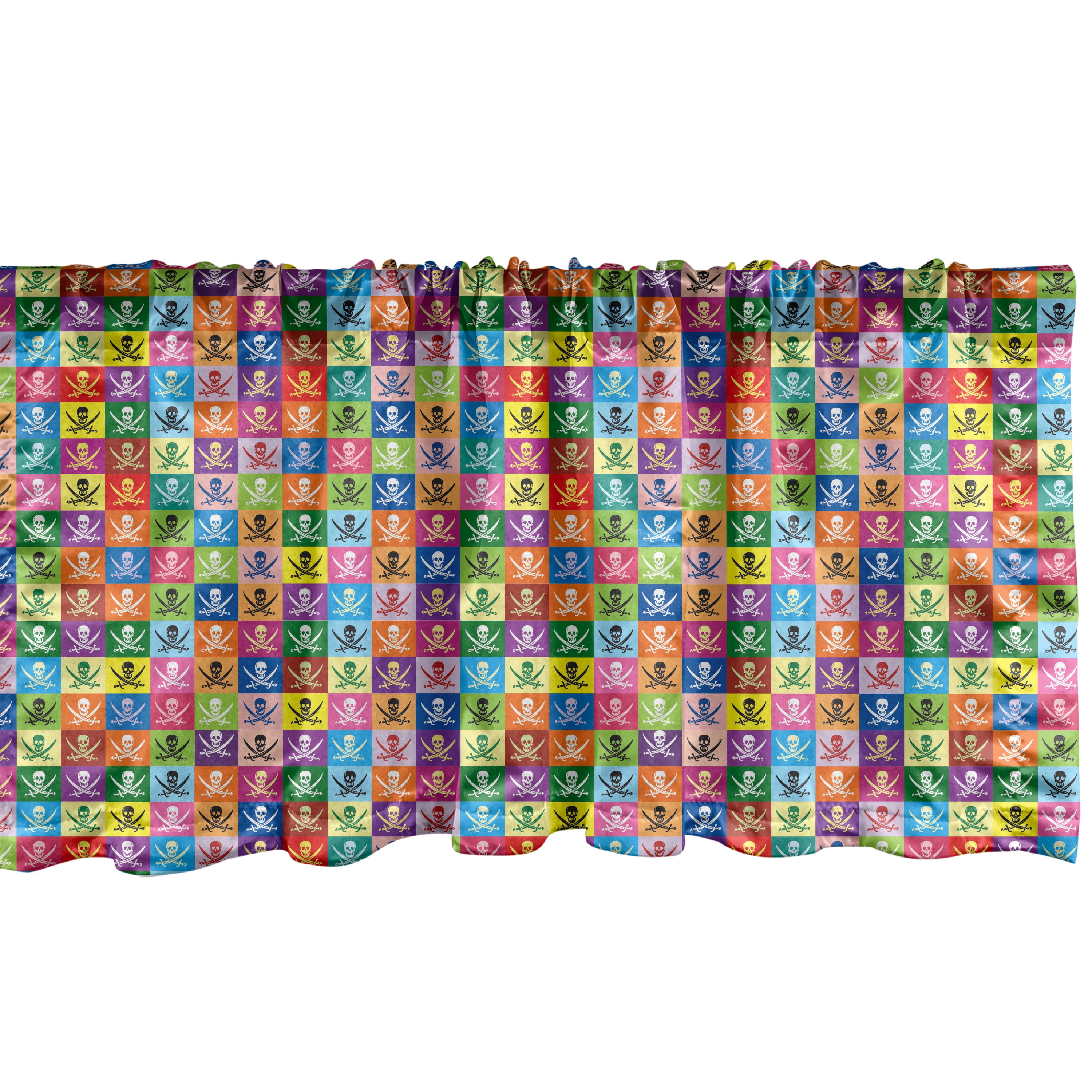Multi Patterned Valance Skull Window Valance, Skull and Crossed Pirate Flags Jolly Roger ...