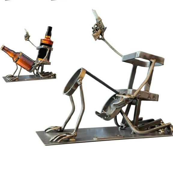 Skull And Wine Bottle Stand For Whiskey Beer Funny Metal Skull Skeleton Bar Decor For Whiskey Beer Steampunk Style Beverage Display Stand For Home Kitchen Gray Free Size