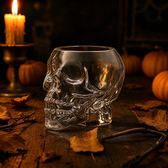 Skull Wine Glass, Halloween Whiskey Goblet, Gothic Bar Drinkware, Thick Borosilicate Sturdy Build and Multi-Purpose Storage Function for Party Table, Home Bar, and Desk Organizer.