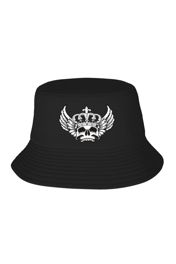 Skull Wings King Crown Pattern Bucket Hat For Womens And Mens Outdoor Beach Fisherman Hat Sun Hat