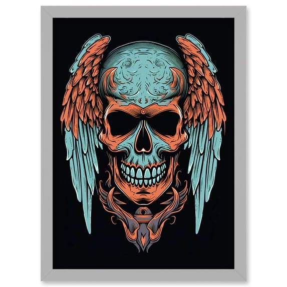Skull Wings Old School USA Tattoo Ink Body Art Rockabilly Americana 50s Artwork Framed Wall Art Print A4