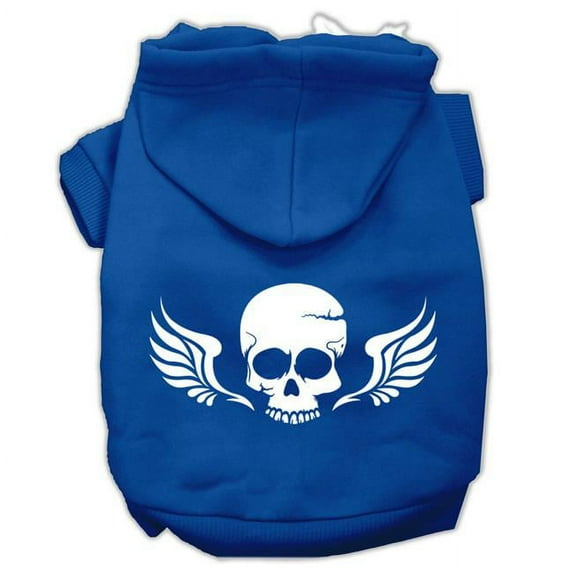 Skull Wings Screen Print Pet Hoodies, Blue - 3XL - Size 20