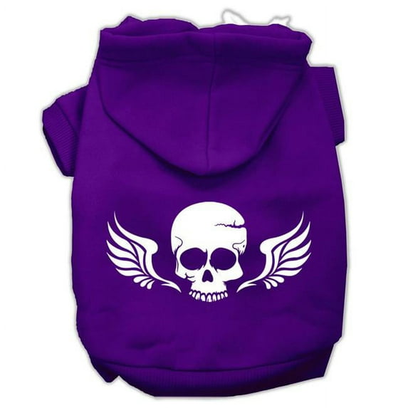 Skull Wings Screen Print Pet Hoodies, Purple - Medium - Size 12