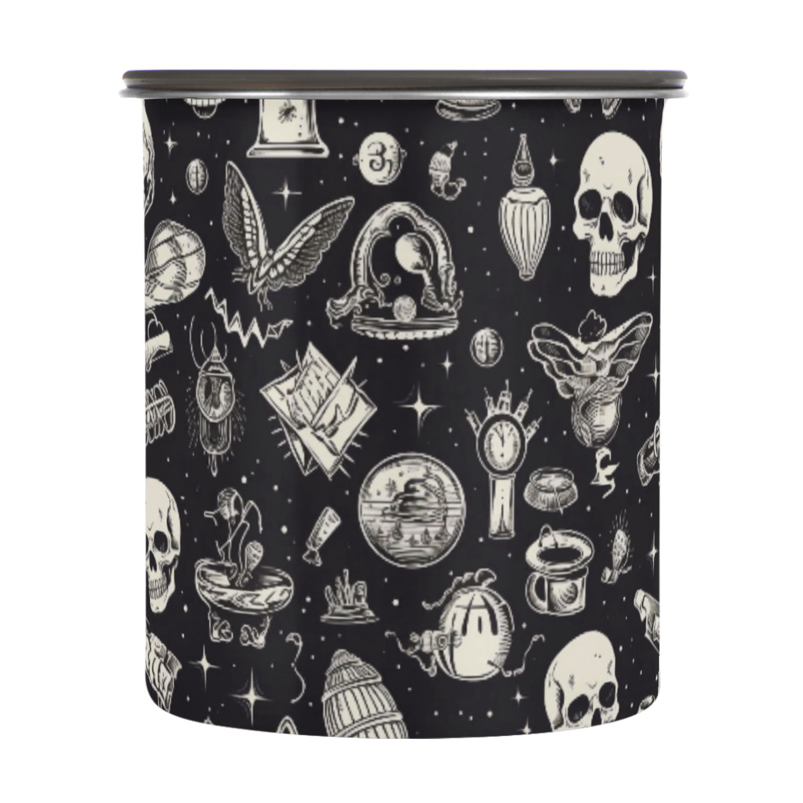 Skull Witchy Airtight Coffee Bean Canister 30oz Food Storage Containers with Lids For Gournd, Tea, Sugar, Flour, Rice, Cereal, Candy Cookie Jar
