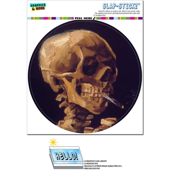 Skull With A Burning Cigarette Painting by Van Gogh - Circle SLAP-STICKZ(TM) Premium Sticker