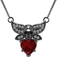 thumbnail image 1 of Skull With Angel Wings Pendant Necklace Halloween Special For Women Heart Shape Red Garnet Gemstone 925 Sterling Silver 14K Black Gold Plated, 1 of 1