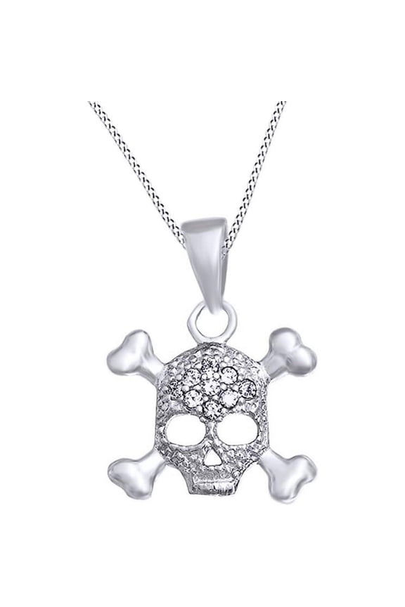 Skull With Crossbones Pendant Necklace for Women Round Cut White Diamond 925 Sterling Silver 14K White Gold Finish