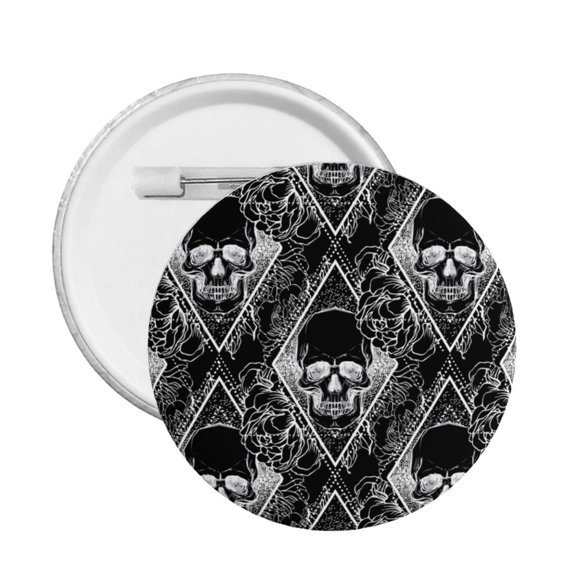 Skull With Peony Rose Round Button Pin Badge 5PCS Pinback Buttons Lapel Pin for Jacket, Backpack, Hat, Party Favor, Gift