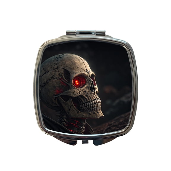 Skull With Red Eyes Travel Makeup Handbag Purse Small Pocket Compact Mirror