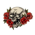 thumbnail image 1 of Skull With Roses Biker Patch Death Flower Bones Embroidered Iron On Applique, 1 of 1