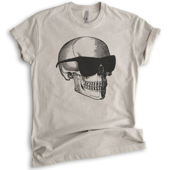 Skull With Sunglasses Shirt, Unisex Women's Men's Shirt, Halloween Shirt, Skull Graphic Shirt, Light Silk Gray, Small