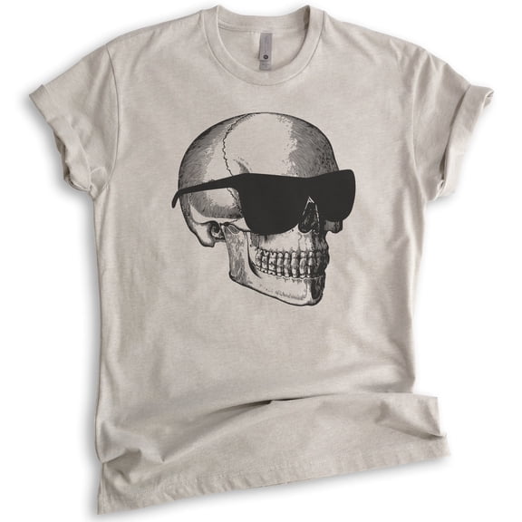 Skull With Sunglasses Shirt, Unisex Women's Men's Shirt, Halloween Shirt, Skull Graphic Shirt, Light Silk Gray, X-Small
