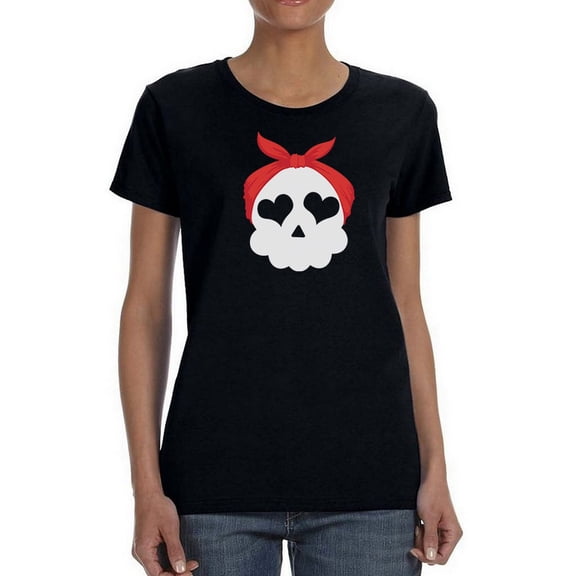 Skull Wth Bandana T-Shirt Women -Smartprints Designs, Female Large