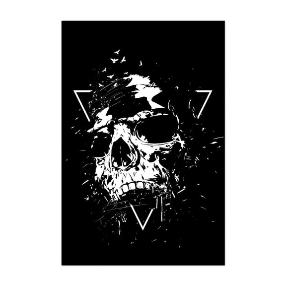 Skull X (BW) - Illustration Skull Black and White Abstract Gothic Minimalist Moody Surrealism Unframed Wall Art Print 32 x 48 inches