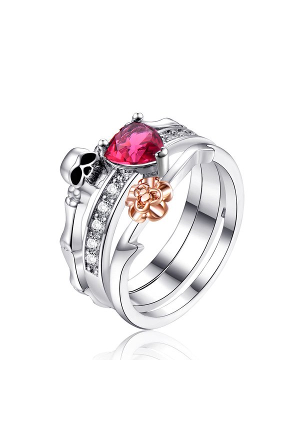 Skull Zircon Ring Copper Geometric Design Electroplated Two In One Ring Modern Jewelry For Daily Wear Gift Joy