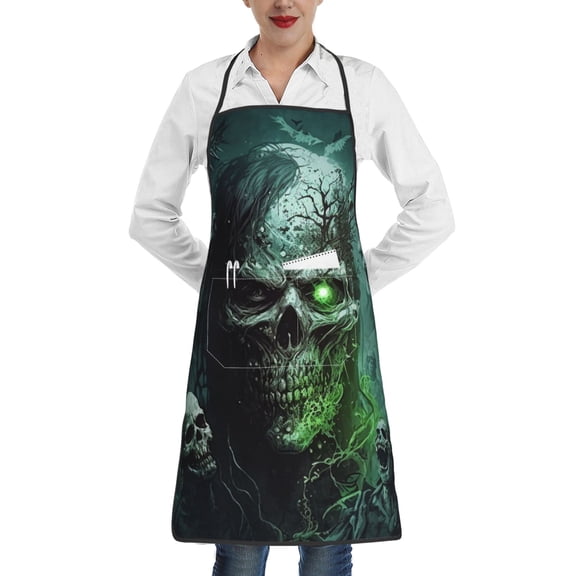 Skull Zombies Ghost Death Skulls Apron with Pocket Cooking Waterproof Bib Aprons for Kitchen Baking Chef Gardening BBQ