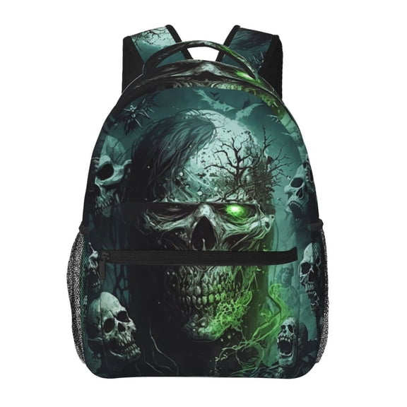 Skull Zombies Ghost Death Skulls Backpack Casual College Bag Zipper Laptop Daypack Hiking Rucksack Travel