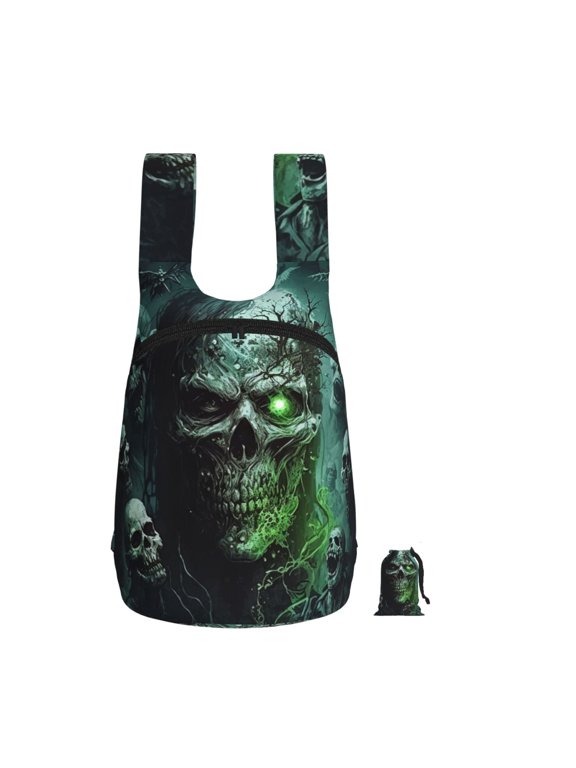Skull Zombies Ghost Death Skulls Foldable Storage Backpack Lightweight Packable Travel Daypack for Shopping Commuting Hiking