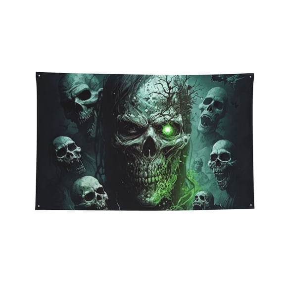 Skull Zombies Ghost Death Skulls Four Hole Decorated Banner Flag for Garden Yard Home Decoration Indoor Outdoor 3x5 Ft