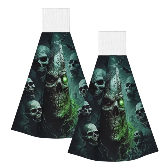 Skull Zombies Ghost Death Skulls Hanging Coral Fleece Hand Towel 2PCS , Super Absorbent Kitchen Towel Quick-Dry Dish Cloth