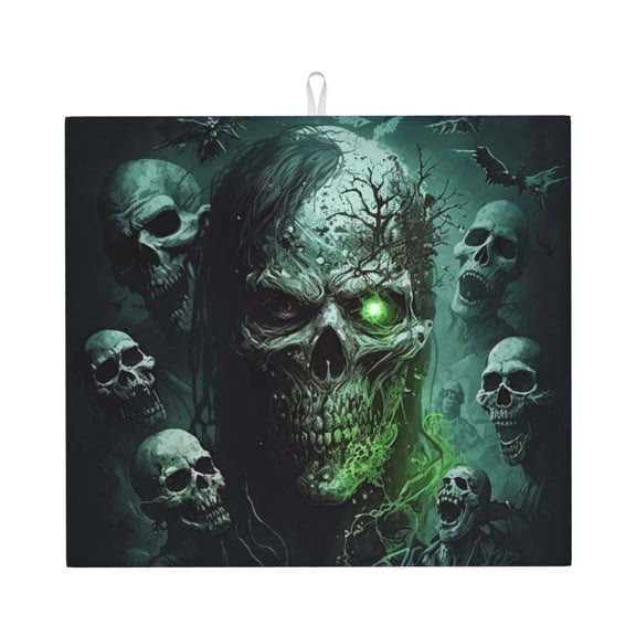 Skull Zombies Ghost Death Skulls Kitchen Drying Mat 18x16 Inch Ultra Absorbent Countertop Mat Foldable with Hanging Loop