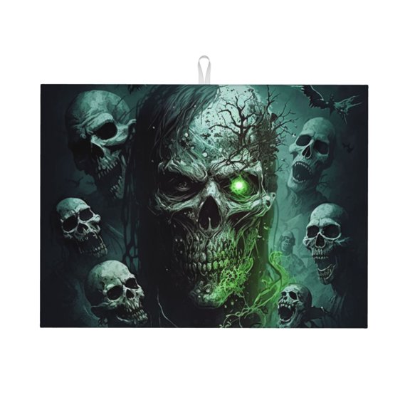 Skull Zombies Ghost Death Skulls Large Kitchen Drying Mat 18x24 Inch Ultra Absorbent Dish Drying Mats Foldable Countertop Protector