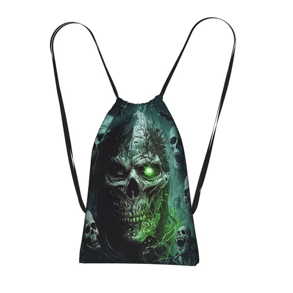 Skull Zombies Ghost Death Skulls Packable Drawstring Backpack, Lightweight Foldable Cinch Storage Bag for Gym Travel Shopping