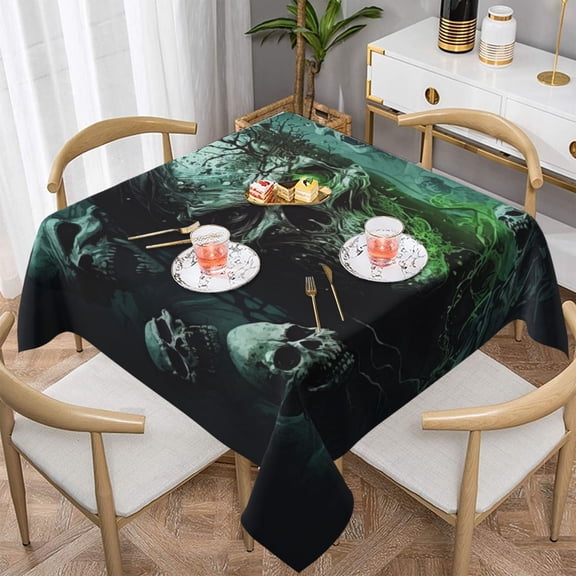 Skull Zombies Ghost Death Skulls Square Tablecloth 54x54 Waterproof Table Cover for Dining Table, Parties, Weddings, Picnics, Cafes