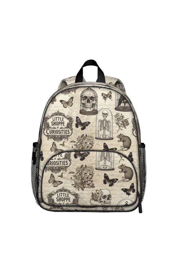 Skull and Bird Gothic Pattern Backpack for School, Cute School Bag with Adjustable Shoulder Straps and Padded Back, 13.8"x11.4"x6"