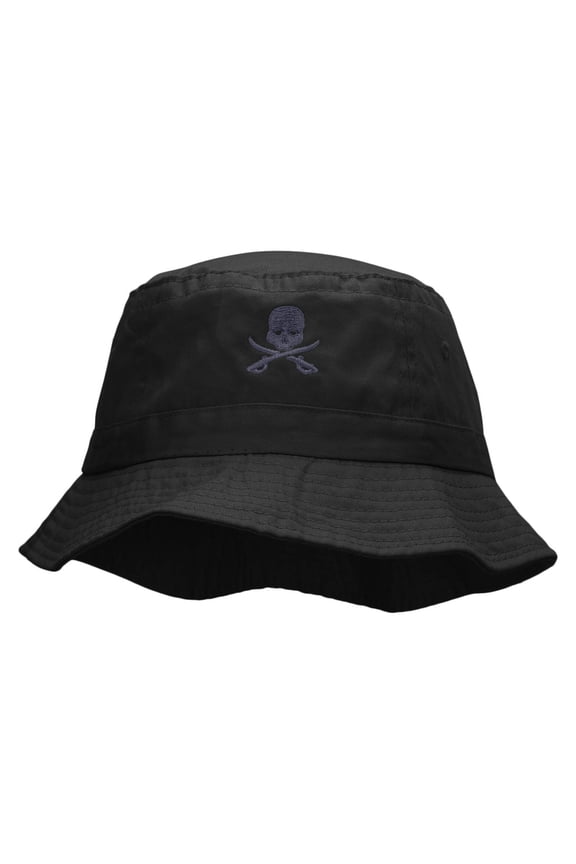 Skull and Blades Embroidered Bucket Hat - Black OSFM