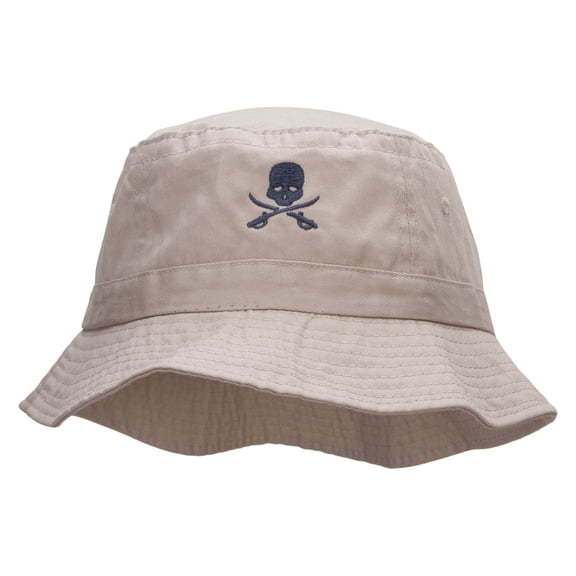 Skull and Blades Embroidered Bucket Hat - Natural OSFM